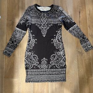 Elegant Black and White Patterned Dress